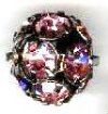 1 12mm Round Gunmetal with Light Rose Rhinestones